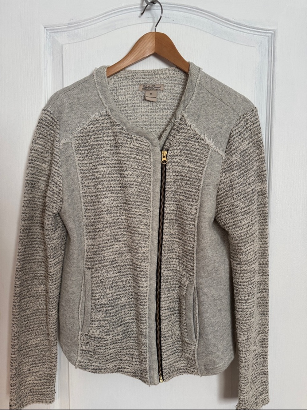 Lucky Brand Heathered Light Gray Zip-Front Bomber Jacket